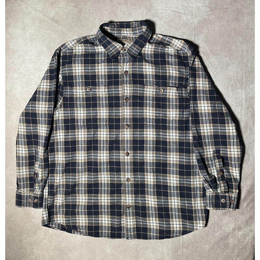 Duluth Trading Shirt Mens Large Blue Plaid Long Sleeve Button Up Cotton Casual